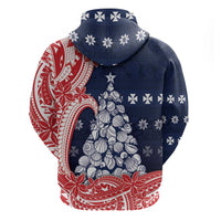 Wallis And Futuna Christmas Zip Hoodie Seashell Xmas Tree Tribal Waves - Polynesian Pride