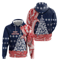 Wallis And Futuna Christmas Zip Hoodie Seashell Xmas Tree Tribal Waves - Polynesian Pride