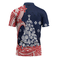 Wallis And Futuna Christmas Zipper Polo Shirt Seashell Xmas Tree Tribal Waves - Polynesian Pride