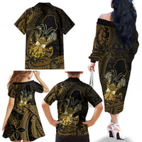 Niue Christmas Family Matching Off The Shoulder Long Sleeve Dress and Hawaiian Shirt Niuean Crab Xmas Tribal Waves - Polynesian Pride