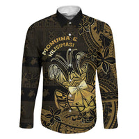 Niue Christmas Family Matching Summer Maxi Dress and Hawaiian Shirt Niuean Crab Xmas Tribal Waves DT05 Dad's Shirt - Long Sleeve Gold - Polynesian Pride