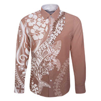 Hawaii Puakenikeni And Maile Lei Family Matching Long Sleeve Bodycon Dress and Hawaiian Shirt Brown Polynesian Shark Tattoo DT05 Dad's Shirt - Long Sleeve Brown - Polynesian Pride