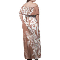Hawaii Puakenikeni And Maile Lei Family Matching Off Shoulder Maxi Dress and Hawaiian Shirt Brown Polynesian Shark Tattoo DT05