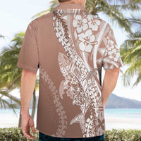 Hawaii Puakenikeni And Maile Lei Hawaiian Shirt Brown Polynesian Shark Tattoo DT05