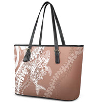 Hawaii Puakenikeni And Maile Lei Leather Tote Bag Brown Polynesian Shark Tattoo DT05