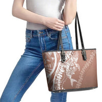 Hawaii Puakenikeni And Maile Lei Leather Tote Bag Brown Polynesian Shark Tattoo DT05