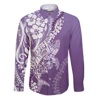 Hawaii Puakenikeni And Maile Lei Family Matching Mermaid Dress and Hawaiian Shirt Violet Polynesian Shark Tattoo DT05 Dad's Shirt - Long Sleeve Violet - Polynesian Pride