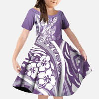 Hawaii Puakenikeni And Maile Lei Family Matching Off Shoulder Maxi Dress and Hawaiian Shirt Violet Polynesian Shark Tattoo DT05
