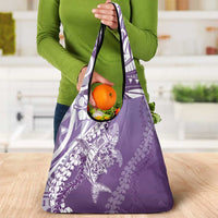 Hawaii Puakenikeni And Maile Lei Grocery Bag Violet Polynesian Shark Tattoo DT05