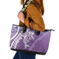Hawaii Puakenikeni And Maile Lei Leather Tote Bag Violet Polynesian Shark Tattoo DT05