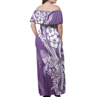 Hawaii Puakenikeni And Maile Lei Off Shoulder Maxi Dress Violet Polynesian Shark Tattoo DT05