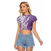 Hawaii Puakenikeni And Maile Lei Raglan Cropped T Shirt Violet Polynesian Shark Tattoo DT05 Female Violet - Polynesian Pride
