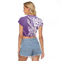 Hawaii Puakenikeni And Maile Lei Raglan Cropped T Shirt Violet Polynesian Shark Tattoo DT05 - Polynesian Pride