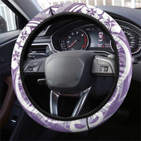 Hawaii Puakenikeni And Maile Lei Steering Wheel Cover Violet Polynesian Shark Tattoo DT05
