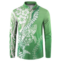 Hawaii Puakenikeni And Maile Lei Button Sweatshirt Green Polynesian Shark Tattoo DT05