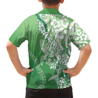 Hawaii Puakenikeni And Maile Lei Family Matching Short Sleeve Bodycon Dress and Hawaiian Shirt Green Polynesian Shark Tattoo DT05