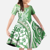 Hawaii Puakenikeni And Maile Lei Family Matching Short Sleeve Bodycon Dress and Hawaiian Shirt Green Polynesian Shark Tattoo DT05