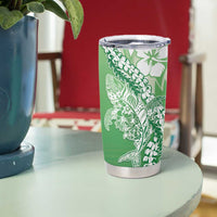 Hawaii Puakenikeni And Maile Lei Tumbler Cup Green Polynesian Shark Tattoo DT05