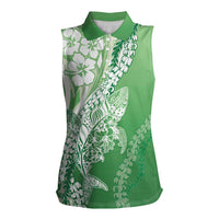 Hawaii Puakenikeni And Maile Lei Women Sleeveless Polo Shirt Green Polynesian Shark Tattoo DT05