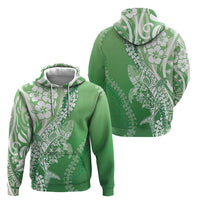 Hawaii Puakenikeni And Maile Lei Zip Hoodie Green Polynesian Shark Tattoo DT05