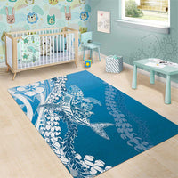 Hawaii Puakenikeni And Maile Lei Area Rug Blue Polynesian Shark Tattoo DT05