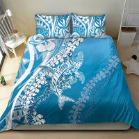 Hawaii Puakenikeni And Maile Lei Bedding Set Blue Polynesian Shark Tattoo DT05