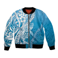 Hawaii Puakenikeni And Maile Lei Bomber Jacket Blue Polynesian Shark Tattoo DT05 Unisex Blue - Polynesian Pride