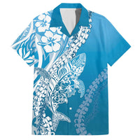 Hawaii Puakenikeni And Maile Lei Family Matching Off The Shoulder Long Sleeve Dress and Hawaiian Shirt Blue Polynesian Shark Tattoo DT05