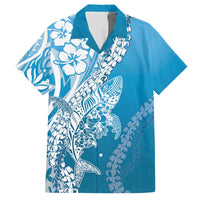 Hawaii Puakenikeni And Maile Lei Family Matching Short Sleeve Bodycon Dress and Hawaiian Shirt Blue Polynesian Shark Tattoo DT05 Dad's Shirt - Short Sleeve Blue - Polynesian Pride
