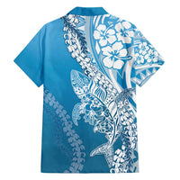 Hawaii Puakenikeni And Maile Lei Family Matching Short Sleeve Bodycon Dress and Hawaiian Shirt Blue Polynesian Shark Tattoo DT05 - Polynesian Pride