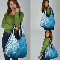 Hawaii Puakenikeni And Maile Lei Grocery Bag Blue Polynesian Shark Tattoo DT05