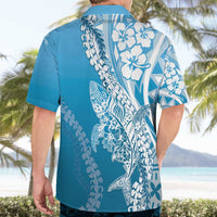Hawaii Puakenikeni And Maile Lei Hawaiian Shirt Blue Polynesian Shark Tattoo DT05