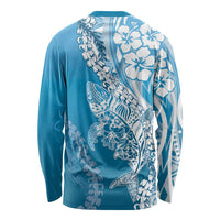 Hawaii Puakenikeni And Maile Lei Long Sleeve Shirt Blue Polynesian Shark Tattoo DT05