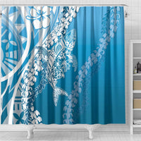 Hawaii Puakenikeni And Maile Lei Shower Curtain Blue Polynesian Shark Tattoo DT05