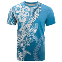 Hawaii Puakenikeni And Maile Lei T Shirt Blue Polynesian Shark Tattoo DT05