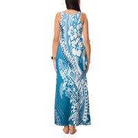 Hawaii Puakenikeni And Maile Lei Tank Maxi Dress Blue Polynesian Shark Tattoo DT05