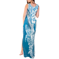 Hawaii Puakenikeni And Maile Lei Tank Maxi Dress Blue Polynesian Shark Tattoo DT05