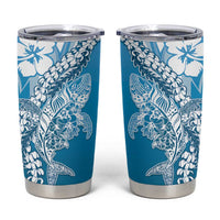 Hawaii Puakenikeni And Maile Lei Tumbler Cup Blue Polynesian Shark Tattoo DT05