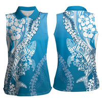 Hawaii Puakenikeni And Maile Lei Women Sleeveless Polo Shirt Blue Polynesian Shark Tattoo DT05