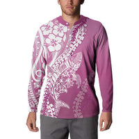Hawaii Puakenikeni And Maile Lei Button Sweatshirt Pink Polynesian Shark Tattoo DT05