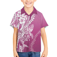 Hawaii Puakenikeni And Maile Lei Family Matching Long Sleeve Bodycon Dress and Hawaiian Shirt Pink Polynesian Shark Tattoo DT05