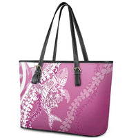 Hawaii Puakenikeni And Maile Lei Leather Tote Bag Pink Polynesian Shark Tattoo DT05