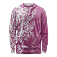 Hawaii Puakenikeni And Maile Lei Long Sleeve Shirt Pink Polynesian Shark Tattoo DT05