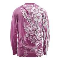 Hawaii Puakenikeni And Maile Lei Long Sleeve Shirt Pink Polynesian Shark Tattoo DT05