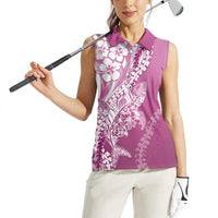 Hawaii Puakenikeni And Maile Lei Women Sleeveless Polo Shirt Pink Polynesian Shark Tattoo DT05