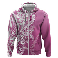 Hawaii Puakenikeni And Maile Lei Zip Hoodie Pink Polynesian Shark Tattoo DT05