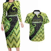 Custom Aotearoa Atua Tanemahuta Couples Matching Long Sleeve Bodycon Dress and Hawaiian Shirt God Of Forests Koru Patterns Koru Patterns