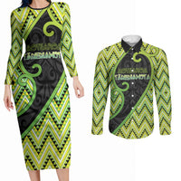 Custom Aotearoa Atua Tanemahuta Couples Matching Long Sleeve Bodycon Dress and Long Sleeve Button Shirt God Of Forests Koru Patterns Koru Patterns