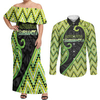 Custom Aotearoa Atua Tanemahuta Couples Matching Off Shoulder Maxi Dress and Long Sleeve Button Shirt God Of Forests Koru Patterns Koru Patterns