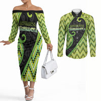 Custom Aotearoa Atua Tanemahuta Couples Matching Off The Shoulder Long Sleeve Dress and Long Sleeve Button Shirt God Of Forests Koru Patterns Koru Patterns